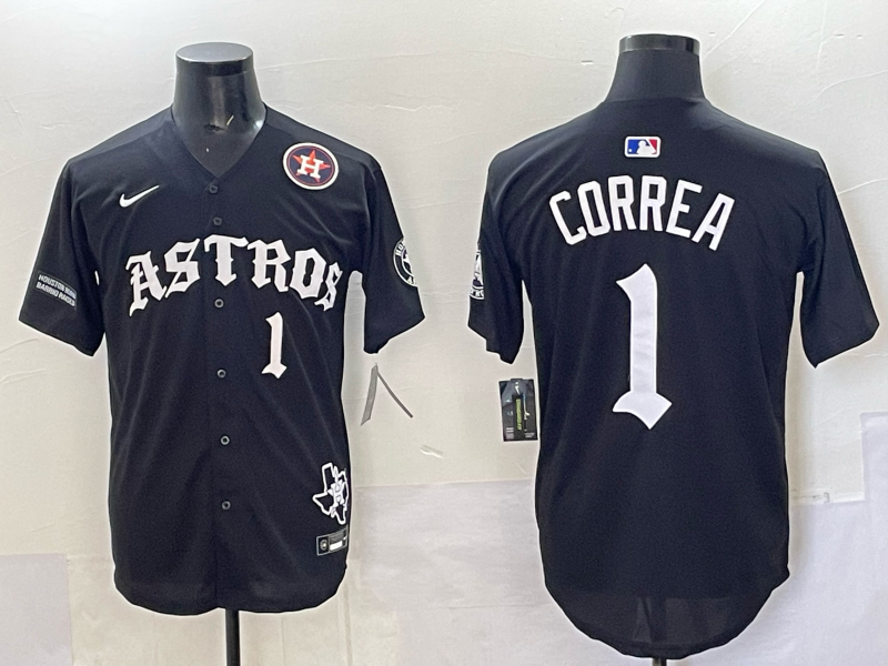Men 2025 Houston Astros #1 Correa black  Game Nike MLB Jersey style 005->houston astros->MLB Jersey